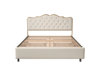 Classic buckle backrest, metal frame, solid wood ribs, with four storage drawers, sponge soft bag, comfortable and elegant atmosphere, white, f-size