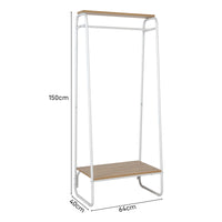 Clothes Rack with Wood Shelf, Freestanding Clothing Rack，Garment Rack, Standing Metal Sturdy Clothing Rack, White