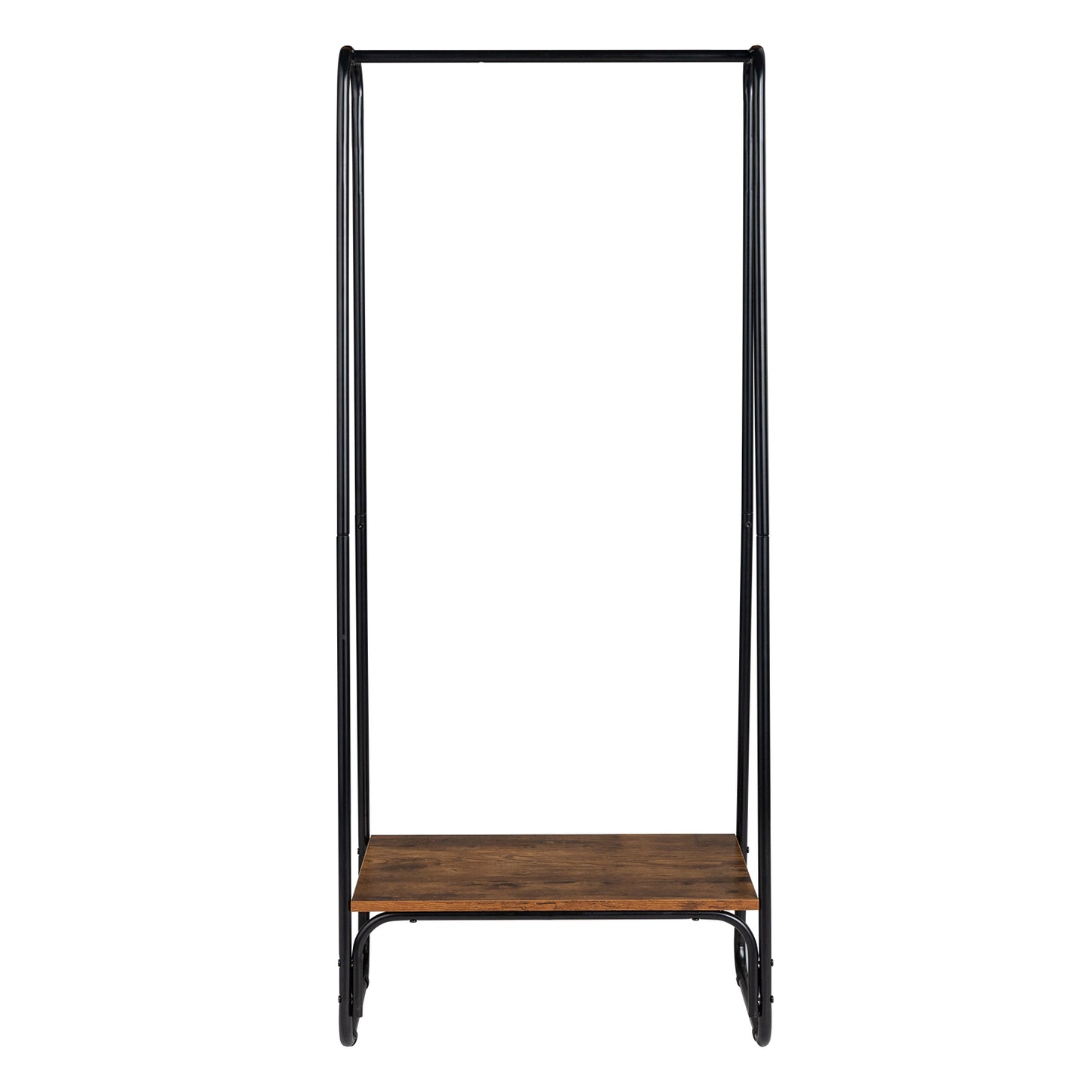 Clothes Rack with Wood Shelf, Freestanding Clothing Rack，Garment Rack, Standing Metal Sturdy Clothing Rack, Black