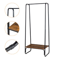 Clothes Rack with Wood Shelf, Freestanding Clothing Rack，Garment Rack, Standing Metal Sturdy Clothing Rack, Black