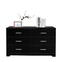 FCH 6 Drawer Double Dresser for Bedroom, Wide Storage Cabinet for Living Room Home Entryway, Black