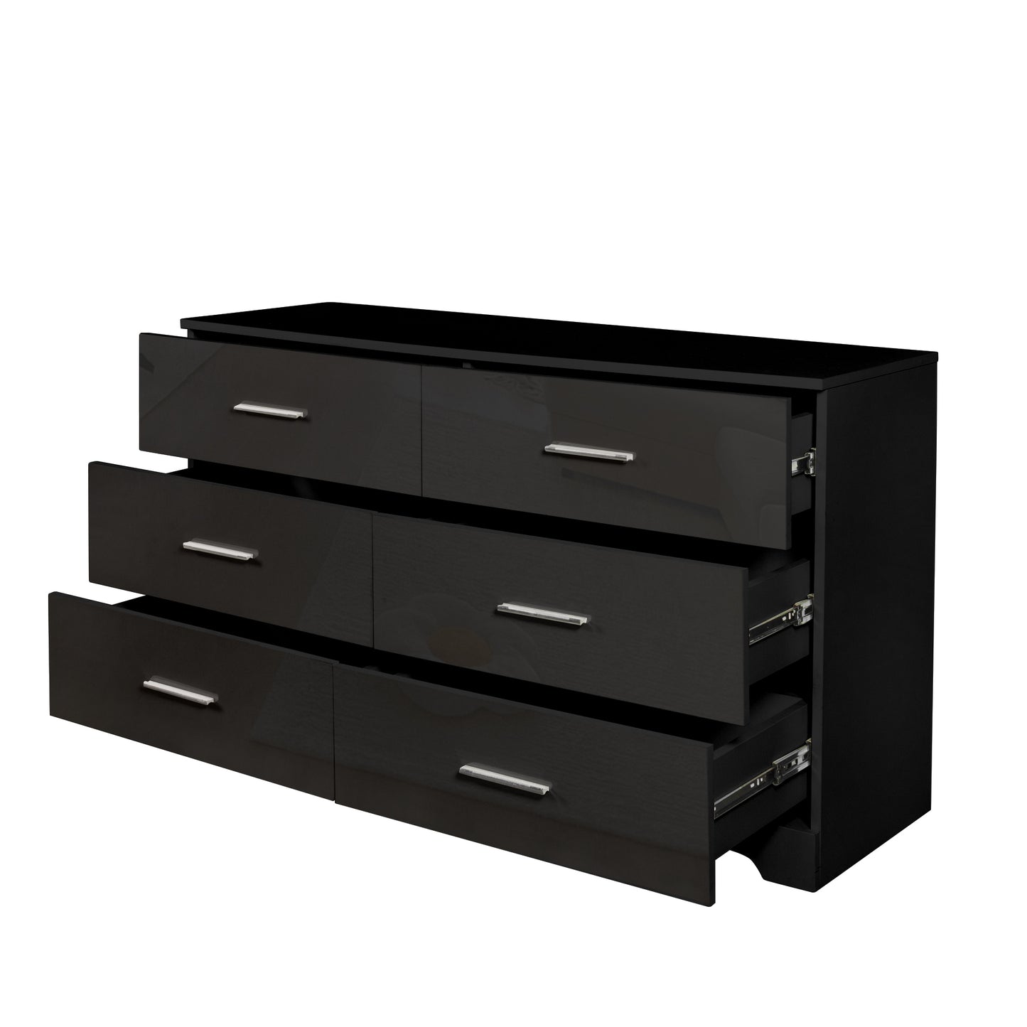 FCH 6 Drawer Double Dresser for Bedroom, Wide Storage Cabinet for Living Room Home Entryway, Black