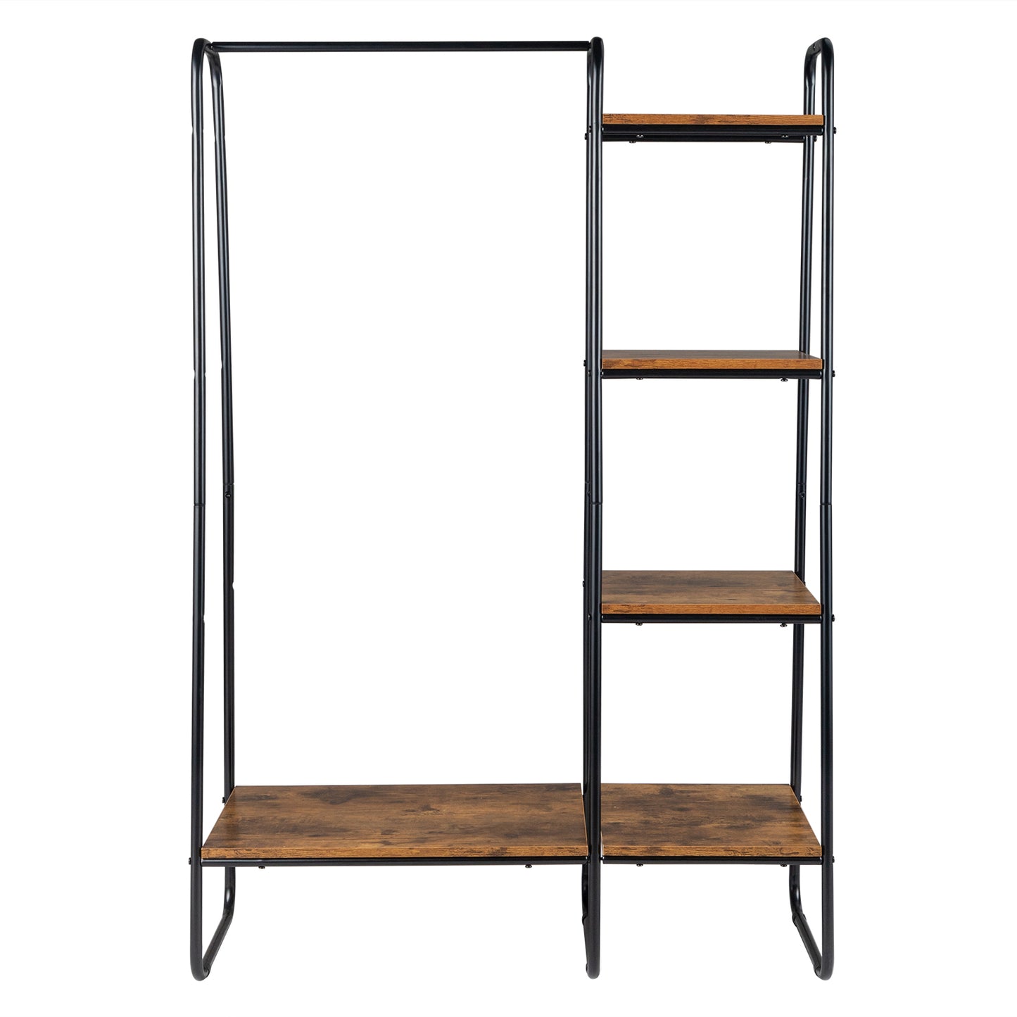 Clothes Rack with 5 Wood Shelf, Freestanding Clothing Rack，Garment Rack, Standing Metal Sturdy Clothing Rack, Black