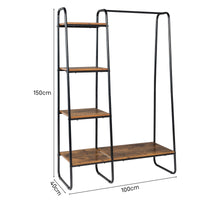 Clothes Rack with 5 Wood Shelf, Freestanding Clothing Rack，Garment Rack, Standing Metal Sturdy Clothing Rack, Black