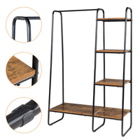 Clothes Rack with 5 Wood Shelf, Freestanding Clothing Rack，Garment Rack, Standing Metal Sturdy Clothing Rack, Black