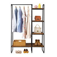 Clothes Rack with 5 Wood Shelf, Freestanding Clothing Rack，Garment Rack, Standing Metal Sturdy Clothing Rack, Black