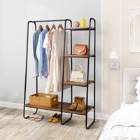 Clothes Rack with 5 Wood Shelf, Freestanding Clothing Rack，Garment Rack, Standing Metal Sturdy Clothing Rack, Black