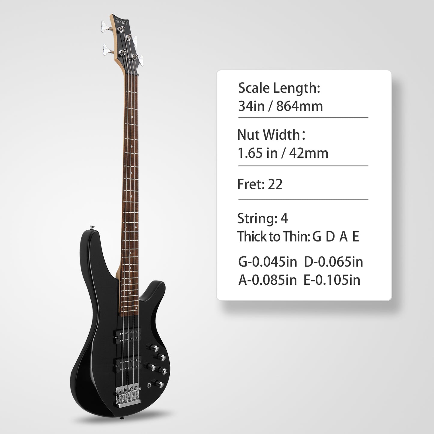 【Do Not Sell on Amazon】Glarry 44 Inch GIB 4 String H-H Pickup Laurel Wood Fingerboard Electric Bass Guitar with Bag and other Accessories Black