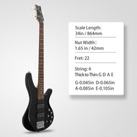 【Do Not Sell on Amazon】Glarry 44 Inch GIB 4 String H-H Pickup Laurel Wood Fingerboard Electric Bass Guitar with Bag and other Accessories Black