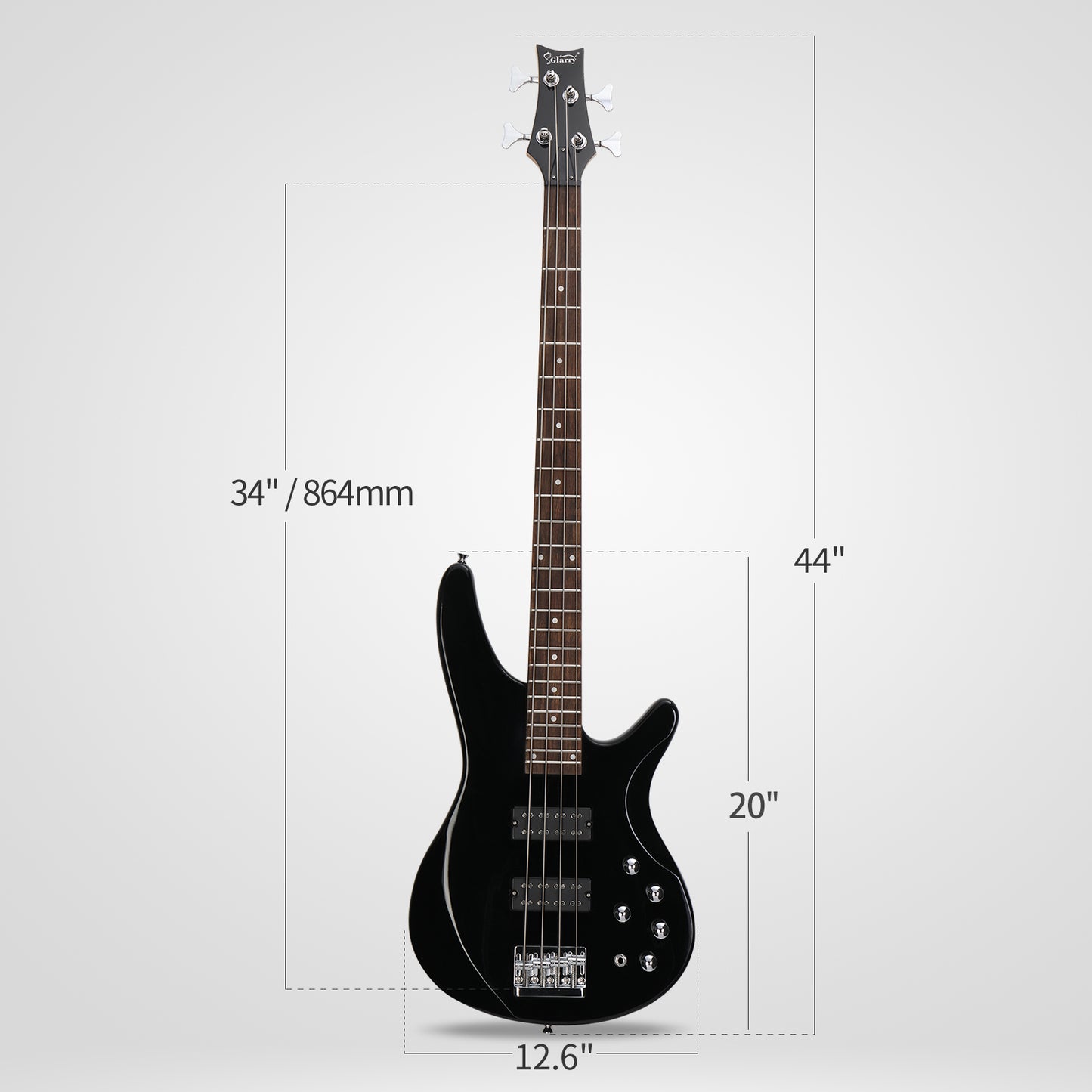 【Do Not Sell on Amazon】Glarry 44 Inch GIB 4 String H-H Pickup Laurel Wood Fingerboard Electric Bass Guitar with Bag and other Accessories Black