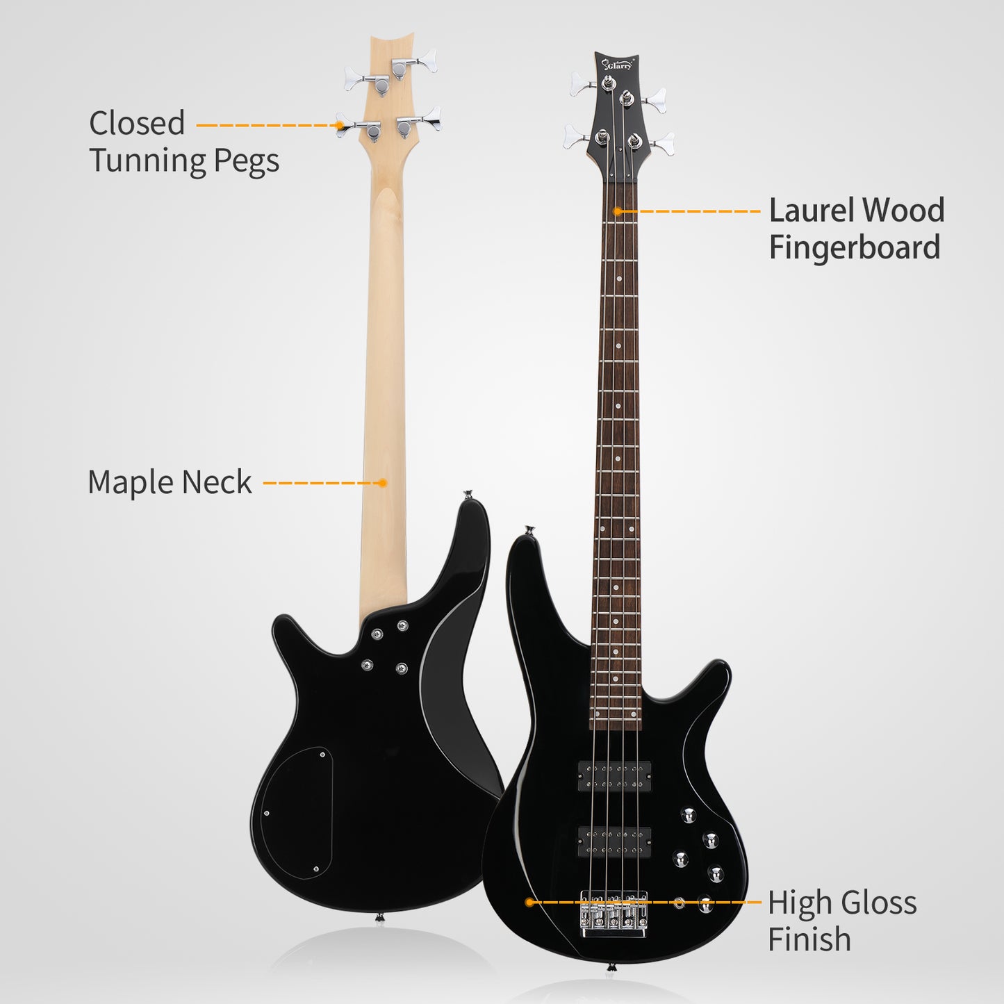 【Do Not Sell on Amazon】Glarry 44 Inch GIB 4 String H-H Pickup Laurel Wood Fingerboard Electric Bass Guitar with Bag and other Accessories Black