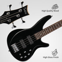 【Do Not Sell on Amazon】Glarry 44 Inch GIB 4 String H-H Pickup Laurel Wood Fingerboard Electric Bass Guitar with Bag and other Accessories Black