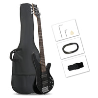 【Do Not Sell on Amazon】Glarry 44 Inch GIB 5 String H-H Pickup Laurel Wood Fingerboard Electric Bass Guitar with Bag and other Accessories Black