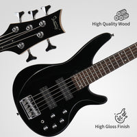 【Do Not Sell on Amazon】Glarry 44 Inch GIB 5 String H-H Pickup Laurel Wood Fingerboard Electric Bass Guitar with Bag and other Accessories Black