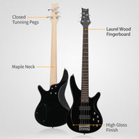 【Do Not Sell on Amazon】Glarry 44 Inch GIB 5 String H-H Pickup Laurel Wood Fingerboard Electric Bass Guitar with Bag and other Accessories Black