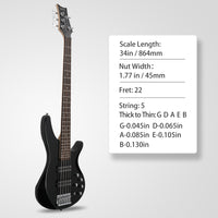 【Do Not Sell on Amazon】Glarry 44 Inch GIB 5 String H-H Pickup Laurel Wood Fingerboard Electric Bass Guitar with Bag and other Accessories Black