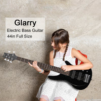 【Do Not Sell on Amazon】Glarry 44 Inch GIB 5 String H-H Pickup Laurel Wood Fingerboard Electric Bass Guitar with Bag and other Accessories Black