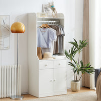 Bedroom Armoire，Wardrobe Armoire Closet, Drawers and Shelves, Handles, Hanging Rod, for Bedroom ，White