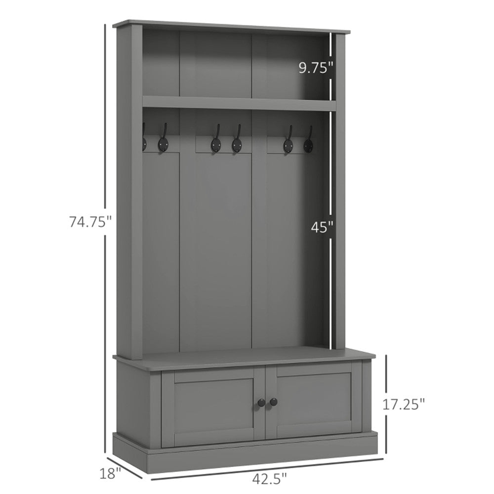 Storage Cabinet  Hall Tree Entryway Bench with Coat Rack, Gray-AS (Swiship-Ship)