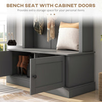 Storage Cabinet  Hall Tree Entryway Bench with Coat Rack, Gray-AS (Swiship-Ship)