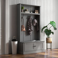 Storage Cabinet  Hall Tree Entryway Bench with Coat Rack, Gray-AS (Swiship-Ship)