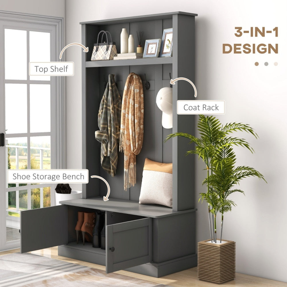 Storage Cabinet  Hall Tree Entryway Bench with Coat Rack, Gray-AS (Swiship-Ship)