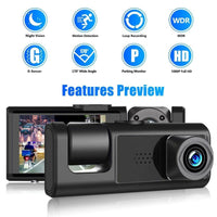 Car Dual Lens Dash Cam HD 1080P Front/Rear/Inside Video Recorder Camera G-sensor