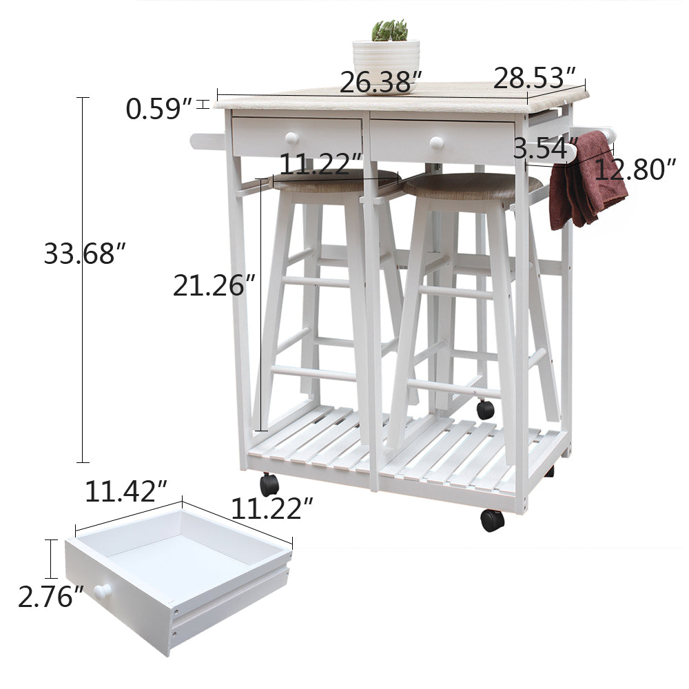 Foldable With Wooden Handle Semicircle Dining Cart With Round Stools White  Replacement code: 37144410