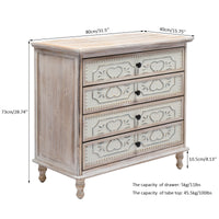 [FCH] 4 Drawer Iron Sheet Carving Dresser for Bedroom, Wide Storage Cabinet for Living Room Home Entryway, Wood + White