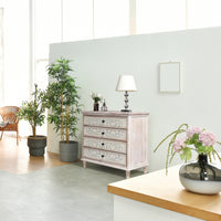 [FCH] 4 Drawer Iron Sheet Carving Dresser for Bedroom, Wide Storage Cabinet for Living Room Home Entryway, Wood + White