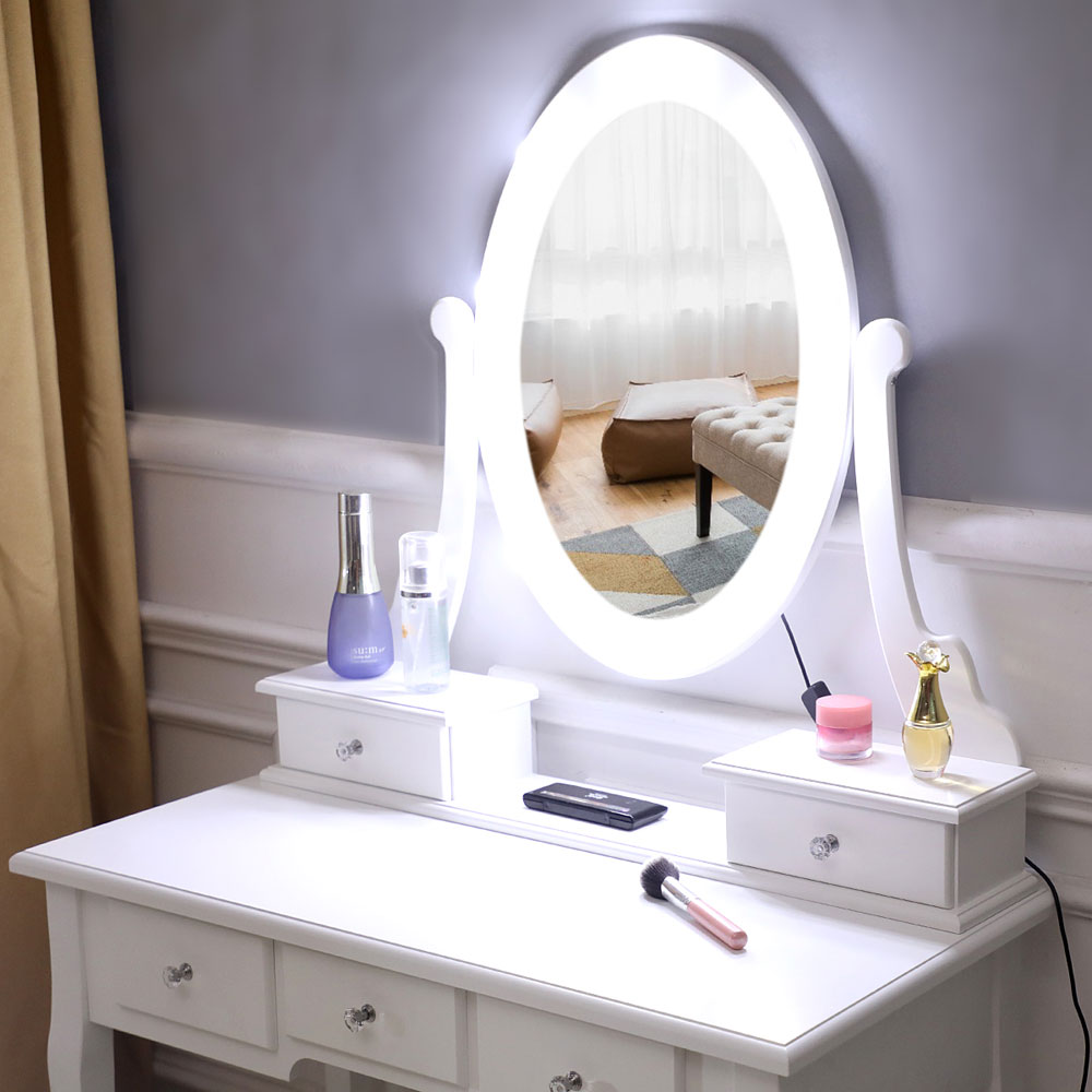 FCH With Light Bulb Single Mirror 5 Drawer Dressing Table White（=60709581）