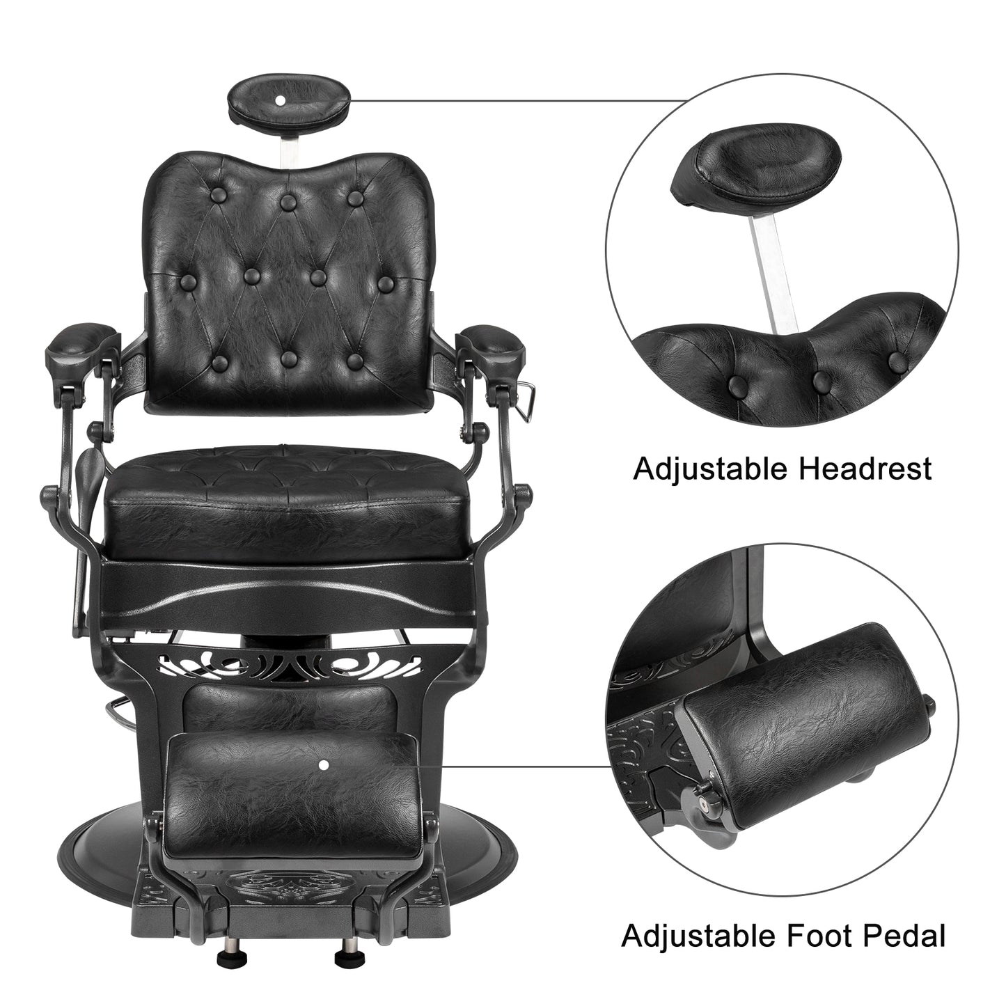 Heavy Duty Vintage Recline Barber Chair Hydraulic with Headrest, Supports up to 550lbs & 360°Rotatable, Professional Salon Beauty Spa Shampoo Equipment (Square Backrest)