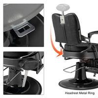 Heavy Duty Vintage Recline Barber Chair Hydraulic with Headrest, Supports up to 550lbs & 360°Rotatable, Professional Salon Beauty Spa Shampoo Equipment (Square Backrest)