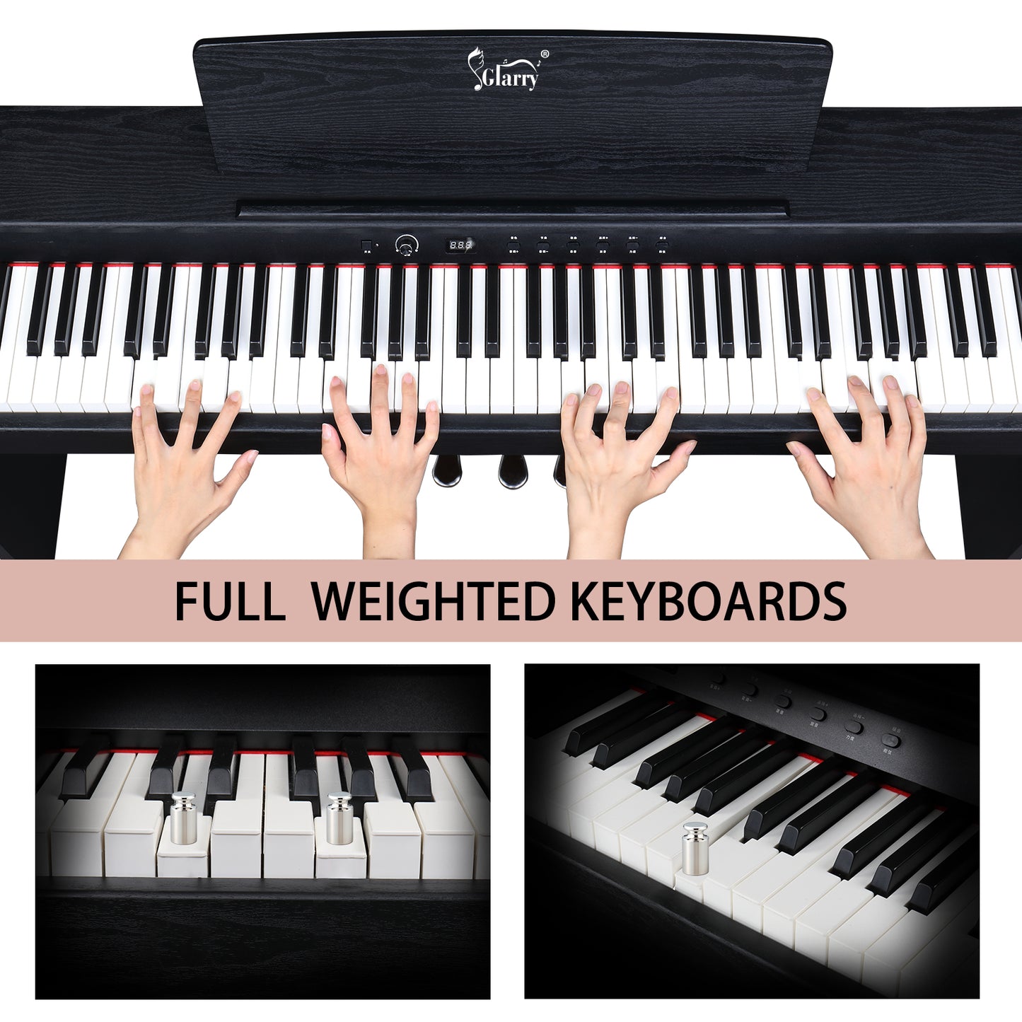 【Do Not Sell on Amazon】Glarry GDP-105 88 Keys Standard Full Weighted Keyboards Digital Piano with Furniture Stand, Power Adapter, Triple Pedals, Headphone，for All Experience Levels Black