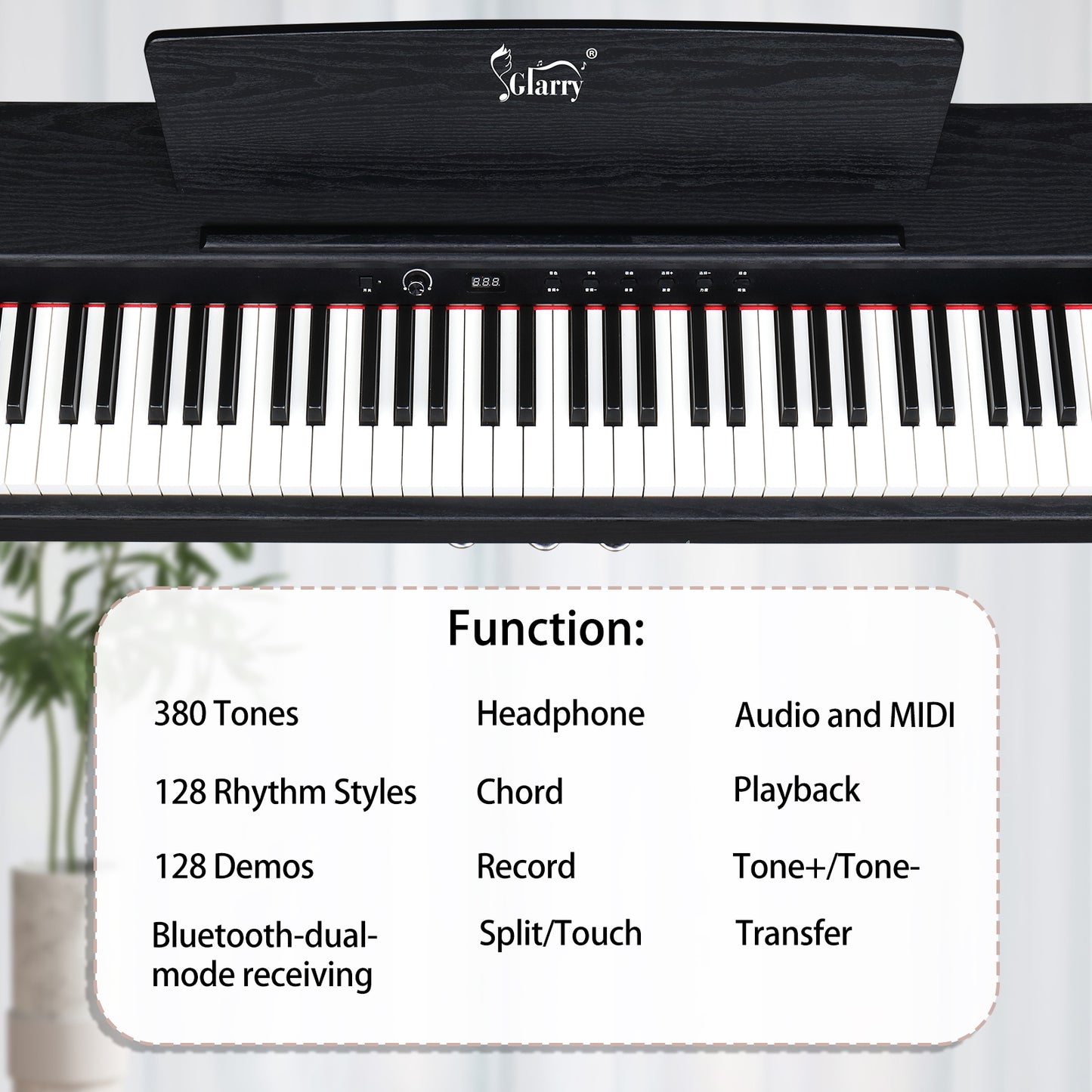 【Do Not Sell on Amazon】Glarry GDP-105 88 Keys Standard Full Weighted Keyboards Digital Piano with Furniture Stand, Power Adapter, Triple Pedals, Headphone，for All Experience Levels Black