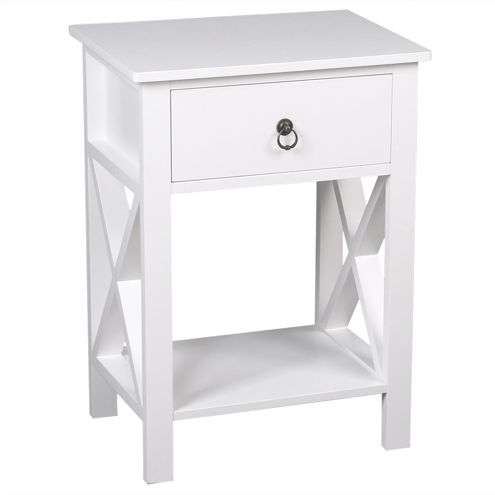 FCH Nightstand Modern End Table, Side Table with 1 Drawer and Storage Shelf, White