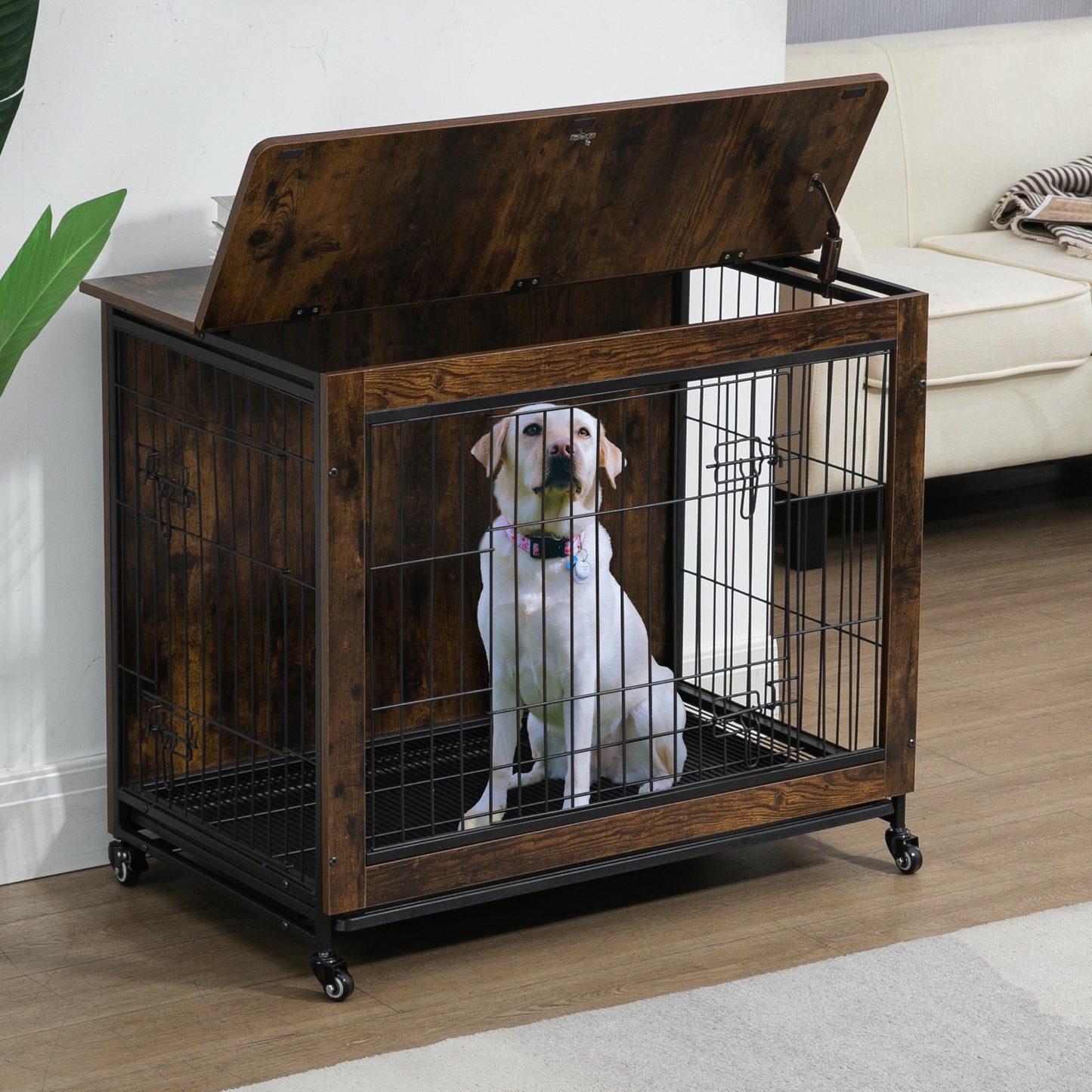 38 Inch Heavy-Duty Gray Dog Crate Furniture