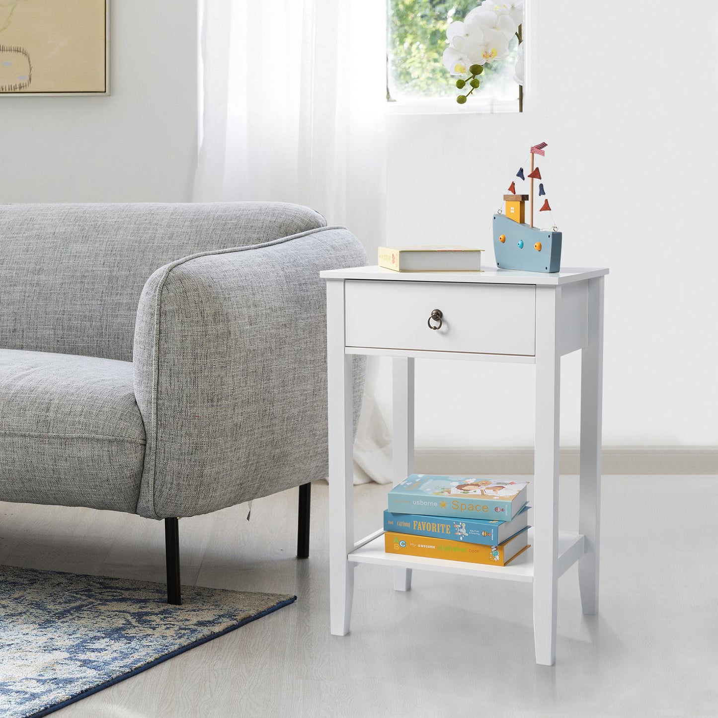 FCH Two-layer Bedside Cabinet Coffee Table with Drawer White