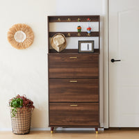 Entryway Bedroom Armoire,Shoe Cabinet,Wardrobe Armoire Closet, Drawers and Shelves,  Handles,  Hanging Rod, Brown