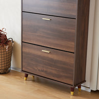 Entryway Bedroom Armoire,Shoe Cabinet,Wardrobe Armoire Closet, Drawers and Shelves,  Handles,  Hanging Rod, Brown