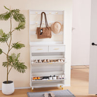 Entryway Bedroom Armoire,Shoe Cabinet,Wardrobe Armoire Closet, Drawers and Shelves,  Handles,  Hanging Rod, white