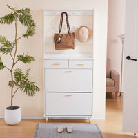 Entryway Bedroom Armoire,Shoe Cabinet,Wardrobe Armoire Closet, Drawers and Shelves,  Handles,  Hanging Rod, white