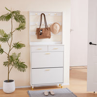 Entryway Bedroom Armoire,Shoe Cabinet,Wardrobe Armoire Closet, Drawers and Shelves,  Handles,  Hanging Rod, white