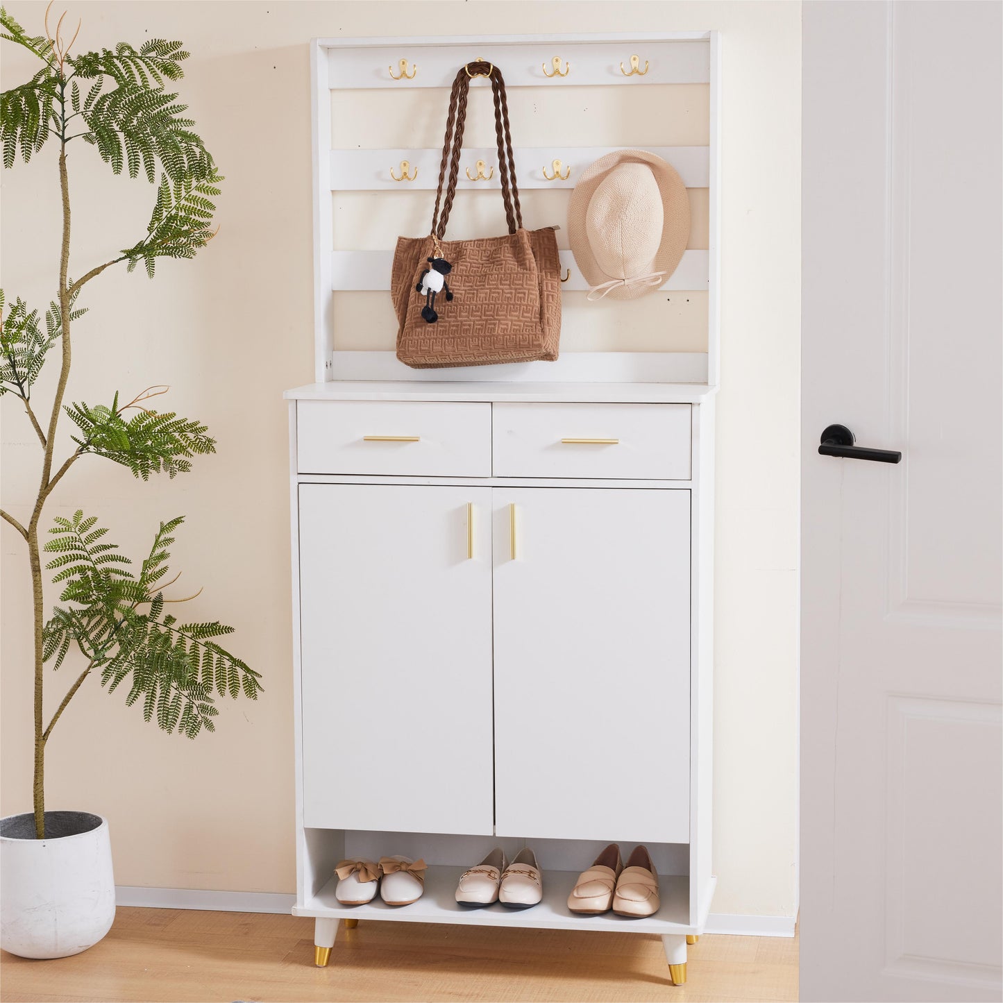 Entryway Bedroom Armoire,Shoe Cabinet,Wardrobe Armoire Closet, Drawers and Shelves,  Handles,  Hanging Rod, white