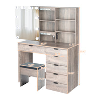 Particleboard Triamine Veneer 6 Drawers 2 Shelves 3 Light Bulbs Mirror Cabinet Dressing Table Set