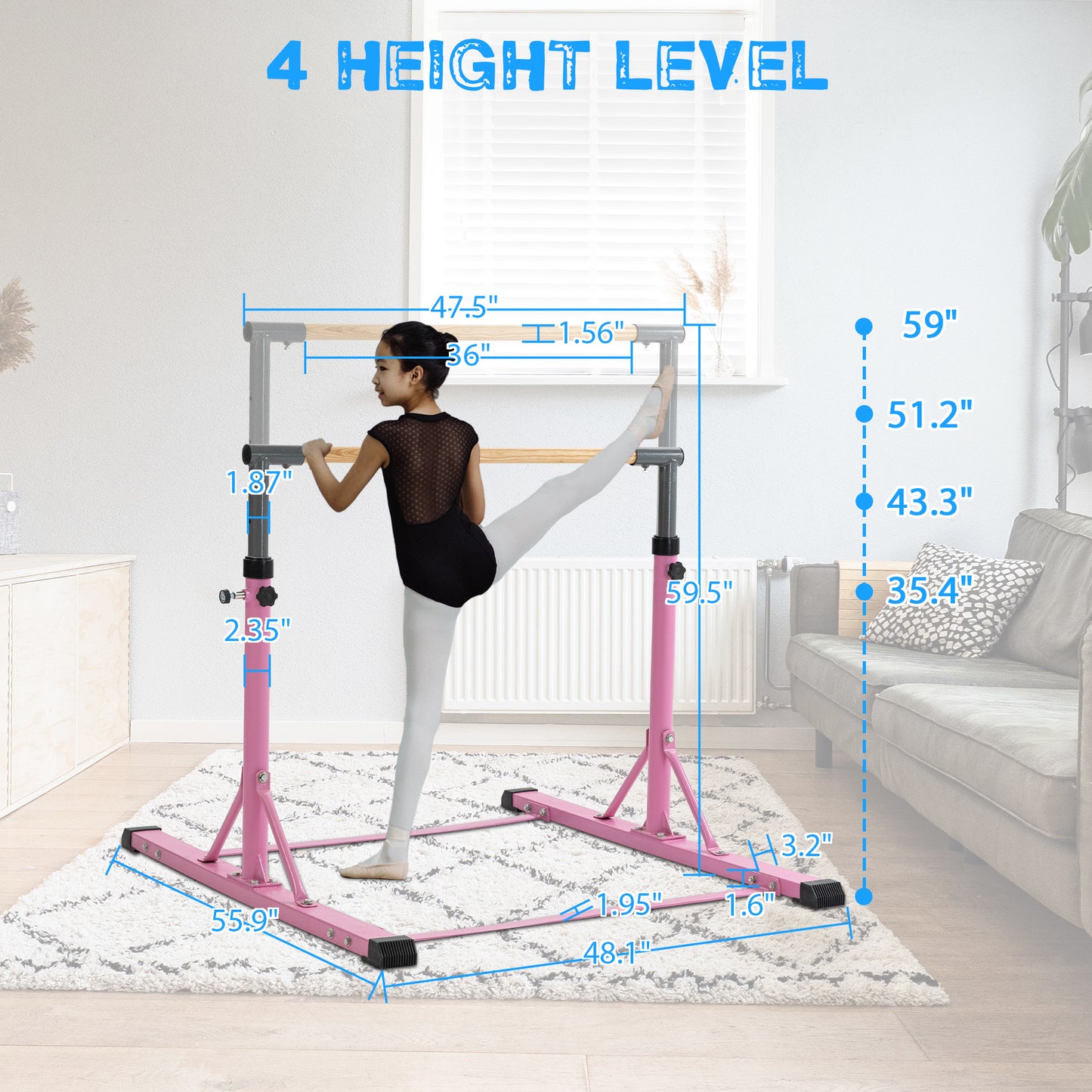 Gymnastic Bar Set Gymnastics Horizontal Bar Gymnastics Kip Bar for Kids Home Use, Pink