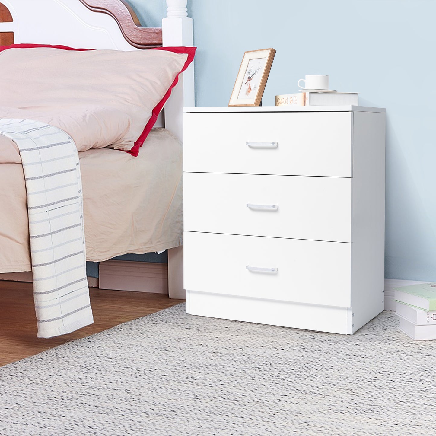 [FCH] Modern Simple 3-Drawer Dresser Chest of Drawers for Family Room Bedroom Living Room Universal Design, White