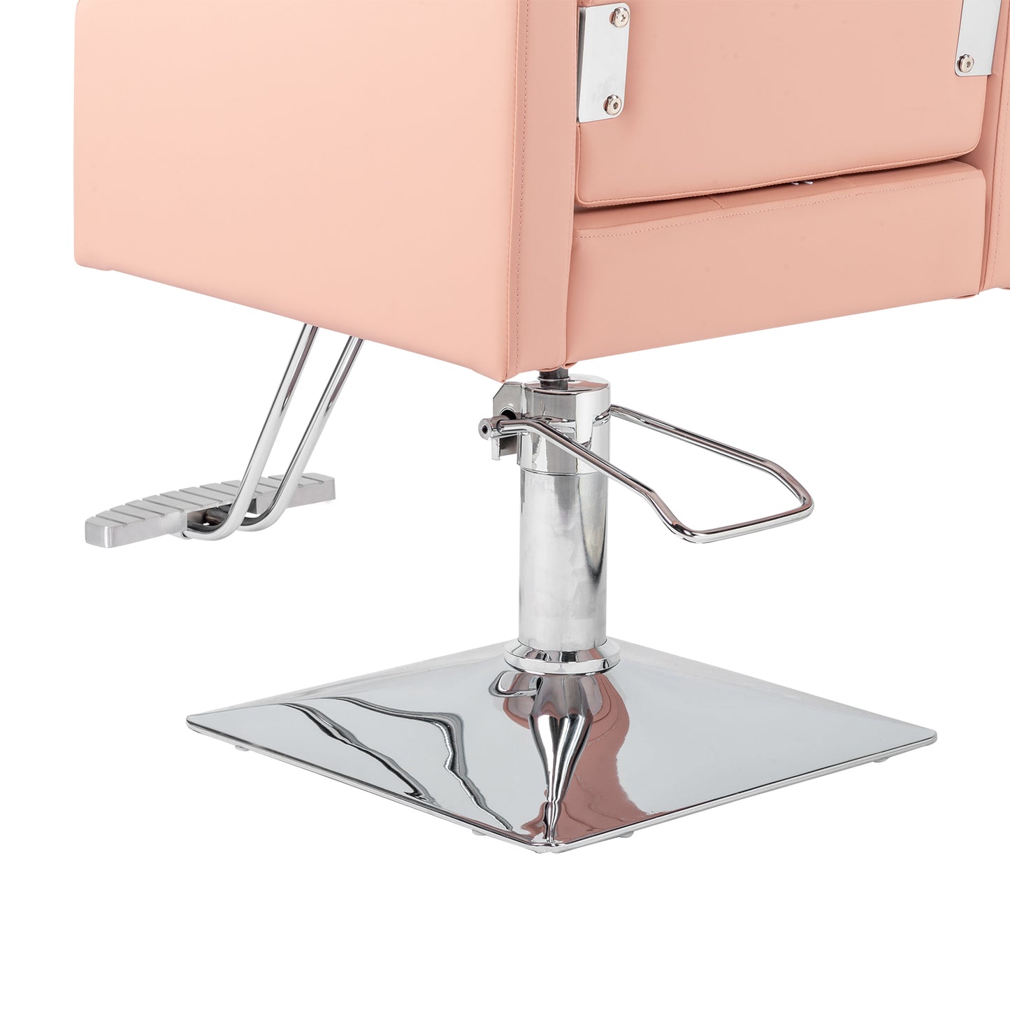 PVC leather aluminum alloy foot pedal rivet type square chassis high oil pump barber chair 150kg pink