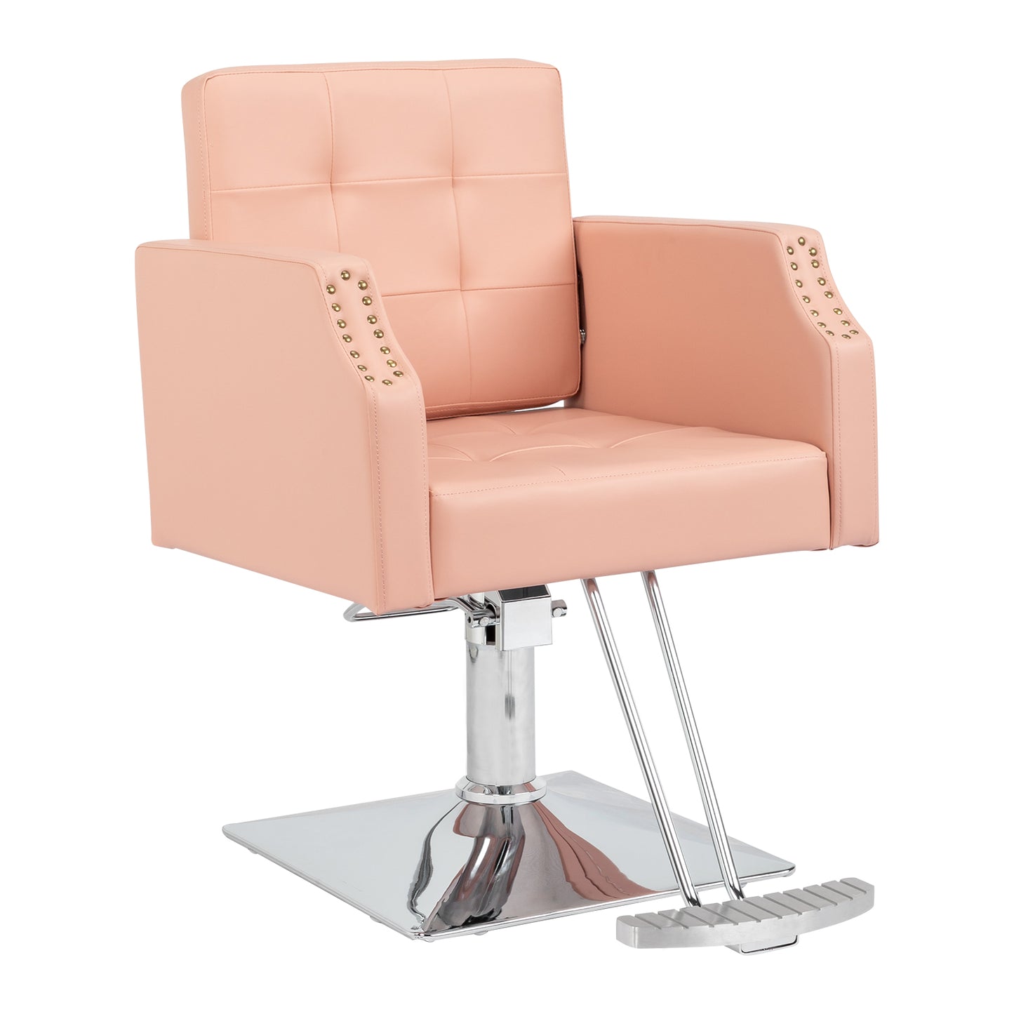 PVC leather aluminum alloy foot pedal rivet type square chassis high oil pump barber chair 150kg pink