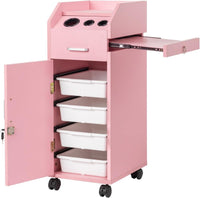 Hair Salon Storage Cart with Wheels & 3 Hair Dryer Holders & 4 Drawers & Lock & 2 Keys, Hairdressing Tools Station Mobile Makeup Case pink